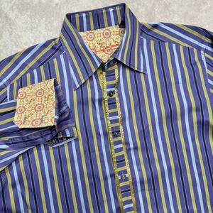 Robert Graham Shirt Men's L Purple Flip Cuff Stripped Casual Button Up